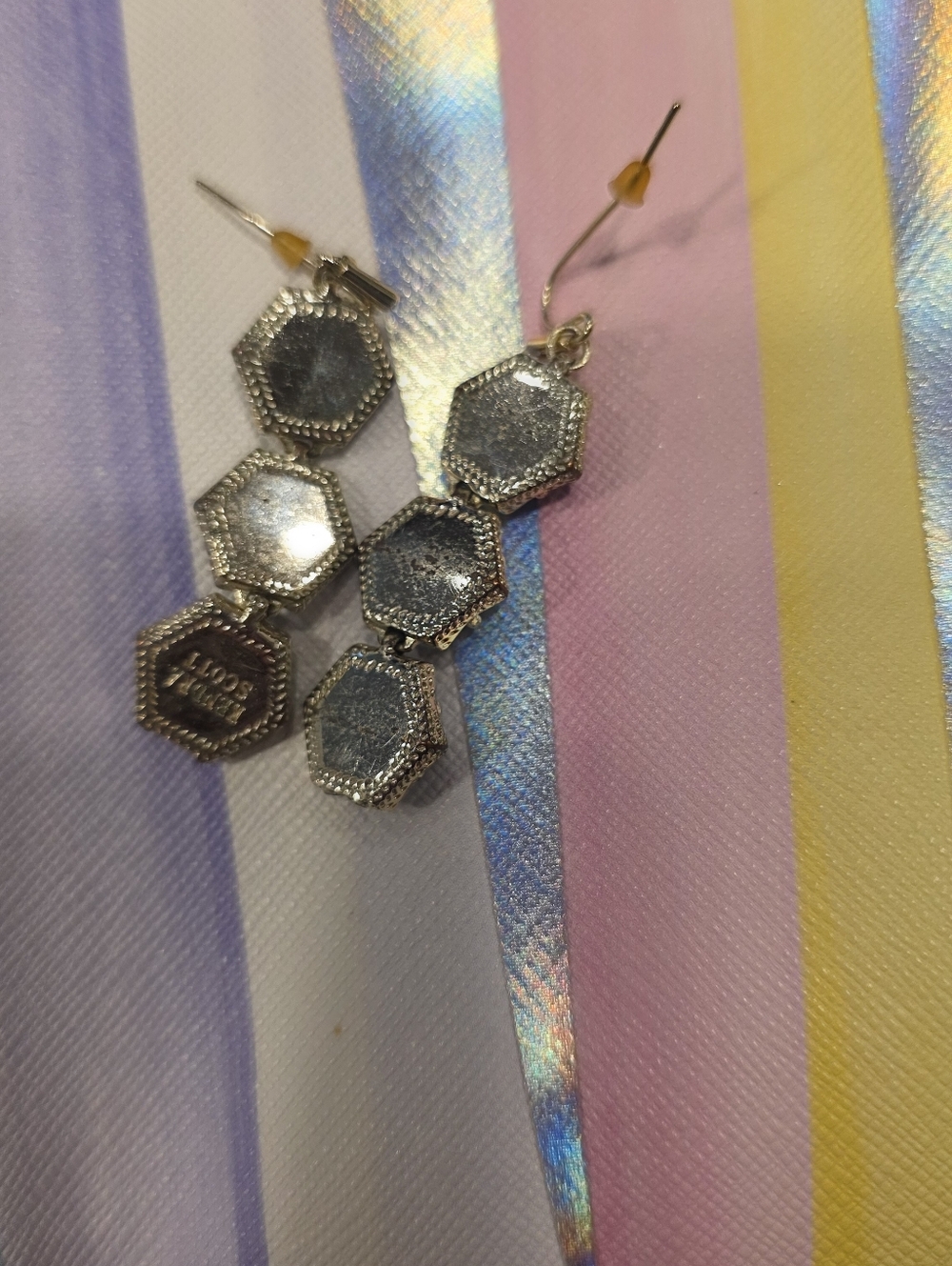 Kendra Scott Cobalt Blue Faceted Triple-Hexagon Drop Earrings - Picture 4 of 6